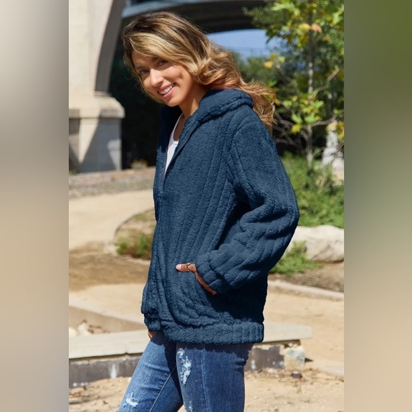 Posh Pocketed Collared Zip Up Jacket - Picture 2 of 4